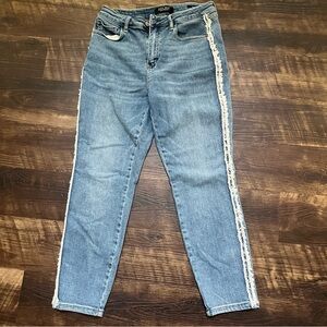 Judy blue slim fit side fringe boho cowgirl tapered denim jeans 11 / 30